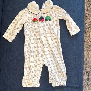 Charming Polka Dot Footie with Car Embroidery